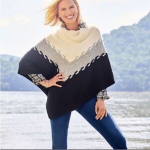 NWT Talbots Color Block Cable Knit Cowl Neck Poncho Size Small